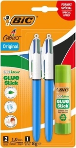BIC CONTE DISTRIBUTI - Lot 2 stylos-bille 4 couleurs + 1 tube de colle Glue Stick