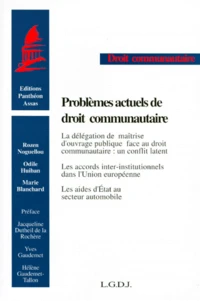 Problemes Actuels De Droit Communautaire. La Delegation De Maitrise Publique Face Au Droit Communautaire : Un Conflit Latent, Les Accords Inter-Institutionnels Dans L'Union Europeenne, Les Aides D'Etat Au Secteur Automobile