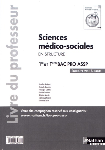 Blandine Savignac - Sciences médico-sociales en structure 1re et Tle Bac Pro ASSP - Livre du professeur.
