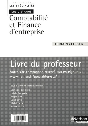 Brigitte Doriath - Comptabilité et finance d'entreprise Tle STG - Livre du professeur.