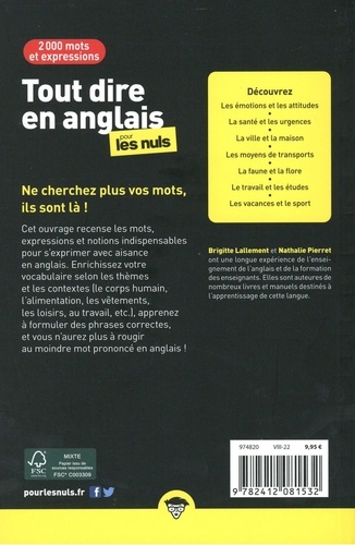 Tout dire en anglais pour les nuls - 2000 mots et de Brigitte Lallement  - Grand Format - Livre - Decitre