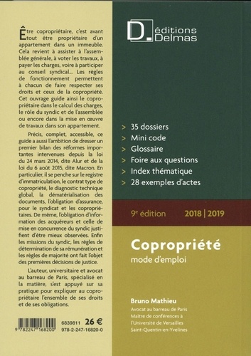 Copropriété, mode d'emploi  Edition 2018-2019