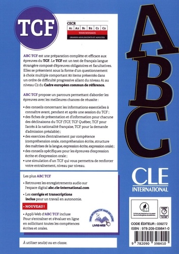 Abc Tcf ABC TCF Test de connaissance du français - 200... - Bruno Mègre ...