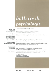 Stéphane Laurens - Bulletin de psychologie N° 530, Mars-avril 2014 : Education, apprentissage scolaire.