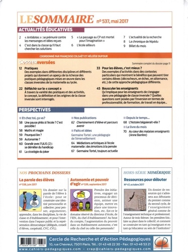 Cahiers pédagogiques N° 537, mai 2017 Classes inversées