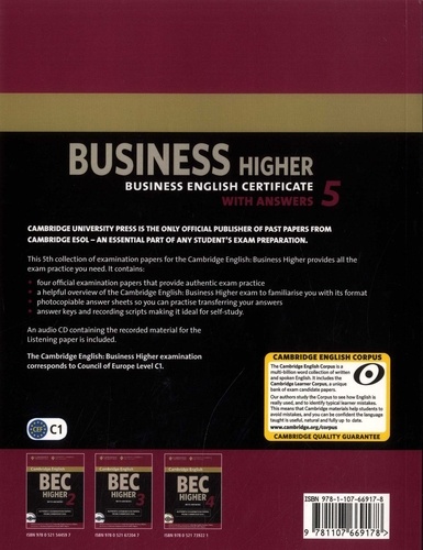 Cambridge English: Business Higher 5. Authentic examination papers from Cambridge ESOL  avec 1 CD audio