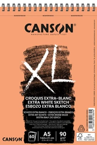 Album spiralé Canson XL® Croquis Extra-Blanc A5 - 60 feuilles 90g