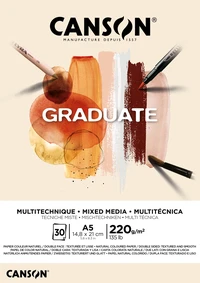 Bloc Canson® Graduate  Mixed Media A5 - 30 feuilles 220g/m² - Papier naturel