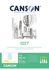 Bloc croquis 1557® a3 - feuilles collées sur 1 côté - 50 feuilles 120g