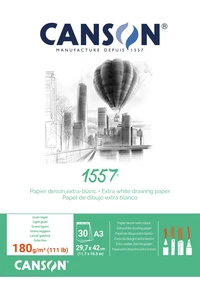 Bloc dessin 1557® A3 - feuilles collées sur 1 côté - 30 feuilles 180g