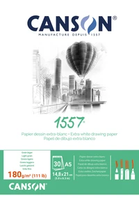 Bloc dessin 1557® a5 - feuilles collées sur 1 côté - 30 feuilles 180g
