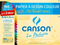 CANSON - Papier dessin Canson Mi-Teintes 24x32 160g - Pochette 12 feuilles + 2 gratuites