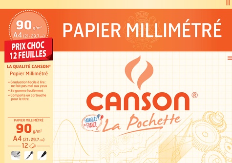 CANSON - Papier millimétré Canson - A4 21x29,7cm - 90g - pochette 12 feuilles