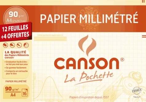CANSON - Papier millimétré Canson A4 90g - Pochette 12 feuilles + 4 gratuites
