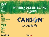 Pochette canson® papier à dessin blanc "c" à grain® - 24x32 cm - 12 feuilles 224g/m²