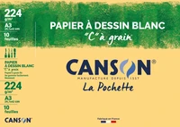 Pochette canson® papier à dessin blanc "c" à grain® a3 - 10 feuilles 224g/m²