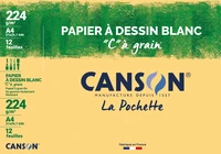 Pochette canson® papier à dessin blanc "c" à grain® a4 - 12 feuilles 224g/m²