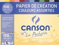 Pochette canson® papier création couleur - 24x32 cm - 12 feuilles 150g/m² - couleurs assorties