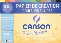 Pochette canson® papier création couleur a4 - 12 feuilles 150g/m² - couleurs claires assorties