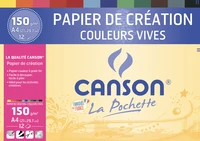 Pochette canson® papier création couleur a4 - 12 feuilles 150g/m² - couleurs vives assorties