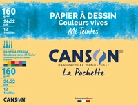 Pochette canson® papier dessin couleur mi-teintes® - 24x32 cm - 12 feuilles 160g/m² - couleurs vives