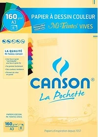 Pochette canson® papier dessin couleur mi-teintes® a3 - 8 feuilles 160g/m² - couleurs vives