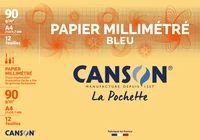 Pochette canson® papier millimétré bleu a4 - 12 feuilles 90g/m²