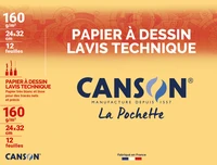 Pochette papier à dessin Canson® Lavis technique - 24x32 cm - 12 feuilles 160g/m²