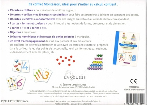 Mon grand coffret Montessori d'initiation au calcul. Avec 70 cartes, 40 jetons, 20 barres numériques et barrettes de perles colorées