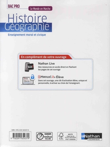 Histoire Géographie Enseignement moral et civique 2de Bac pro Le monde en marche  Edition 2019