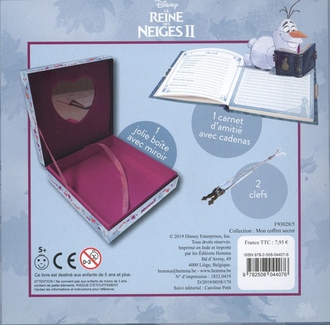 Mon coffret secret La reine des neiges II. Une jolie boîte avec miroir et un carnet d'amitié avec cadenas + 2 clefs
