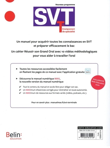 SVT Tle Enseignement de spécialité. Manuel de l'élève  Edition 2020