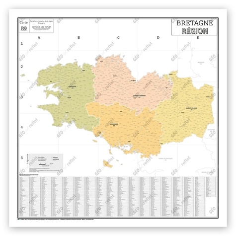 Geo reflet Editions - Carte Administrative de la Région Bretagne - Poster Plastifié 120x120cm.