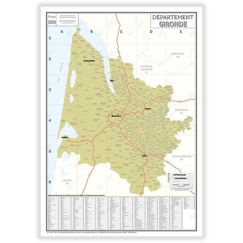 Geo reflet Editions - Carte administrative du département de la Gironde - Poster Plastifié 70x100cm.