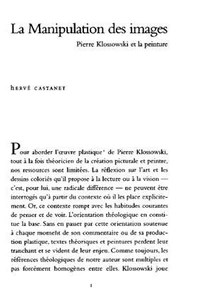 La Manipulation Des Images. Pierre Klossowski Et La Peinture