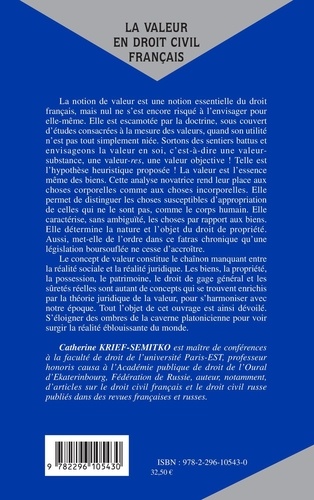 La valeur en droit civil français. Essais sur les biens, la propriété et la possession