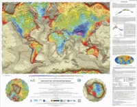  CCGM - Carte gravimétrique du monde - Jeu de 3 cartes : Anomalie de Bouguer sphérique complète ; Anomalie isostatique (Airy-Heiskanen) ; Anomalie à l'air libre sur surface terrestre.