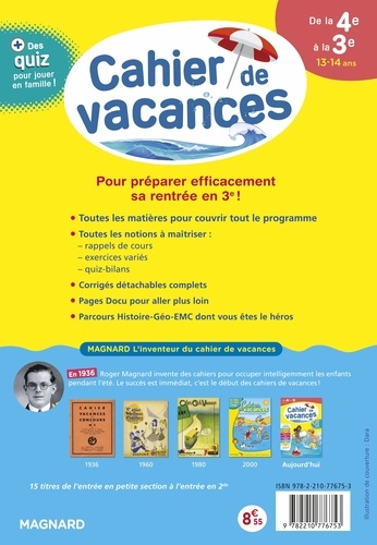 Cahier de vacances de la 4e à la 3e  Edition 2023