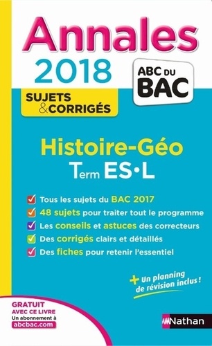Histoire-Géo Tle ES-L. Sujets & corrigés  Edition 2018 - Occasion