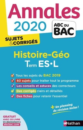 Histoire-géographie Tle ES-L. Sujets & corrigés  Edition 2020