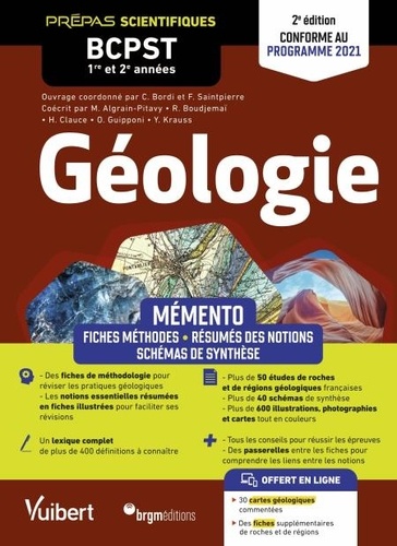 Mémento Géologie BCPST 1re et 2e années. Fiches méthodes, résumés de notions, schémas de synthèse  Edition 2021