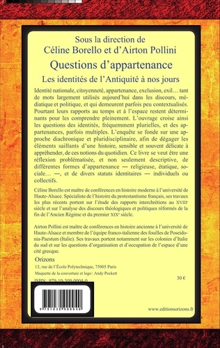 Questions d'appartenance. Les identités de l'Antiquité à nos jours