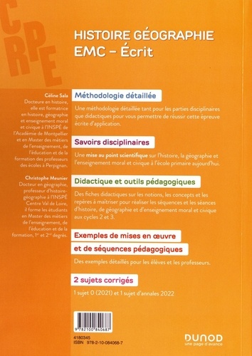 Histoire Géographie - Enseignement moral et civique - Ecrits. Concours Professeur des Ecoles + Master MEEF  Edition 2023