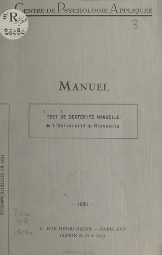 Test de dextérité manuelle de l'Université du Minnesota. Manuel d'application