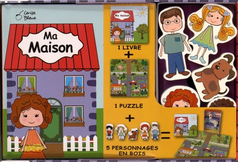  Cerise bleue - Ma maison - Avec un puzzle et 5 personnages en bois.