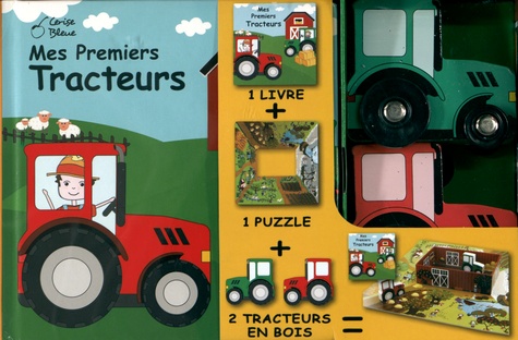  Cerise bleue - Mes premiers tracteurs - Avec 1 puzzle + 2 tracteurs en bois.
