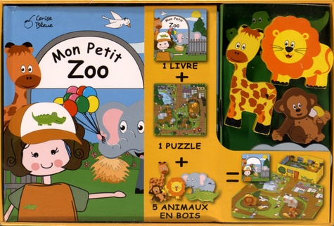  Cerise bleue - Mon petit zoo - Avec 1 puzzle et 5 animaux en bois.