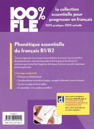 Phonetique essentielle du francais B1/B2. 33 leçons. 8 bilans