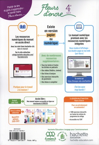 Français 4e Fleurs d'encre. Livre de l'élève  Edition 2023