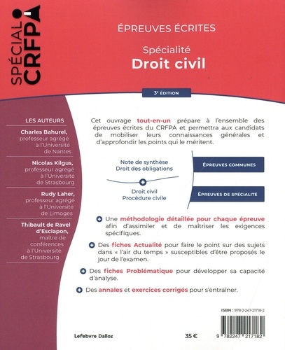 Epreuves écrites du CRFPA. Spécialité Droit civil  Edition 2022